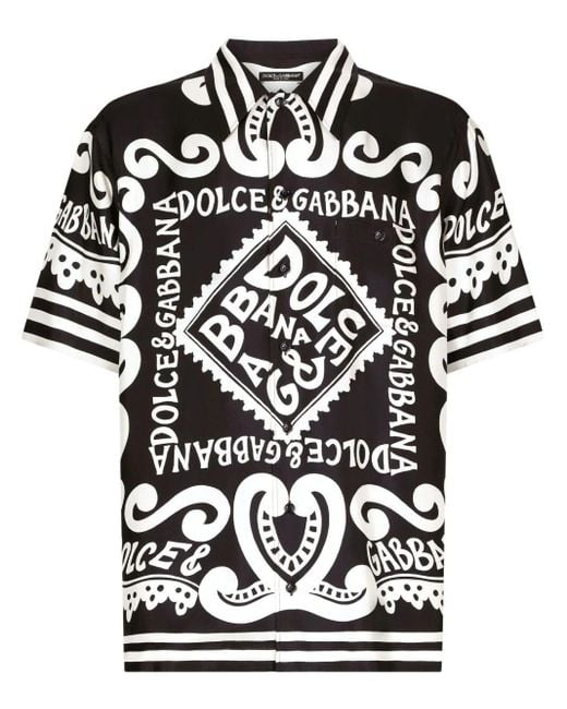 Dolce & Gabbana Black Marina Print Silk Shirt for men