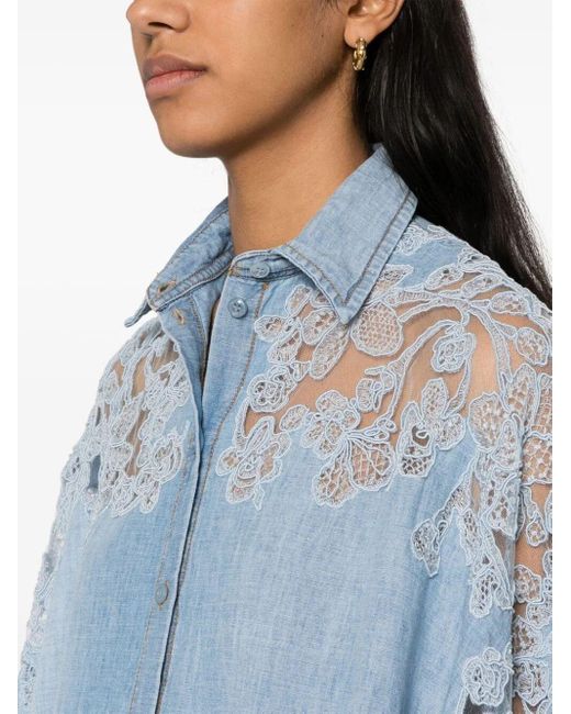 Ermanno Scervino Blue Lace-panelled Shirt