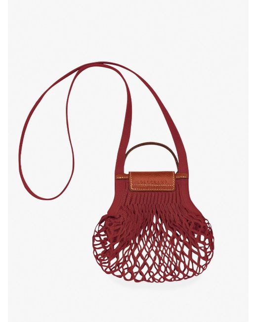 Longchamp Red `Le Pliage Filet` Extra Small Mesh Bag