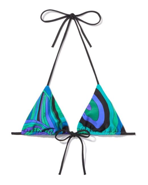 Emilio Pucci Blue Iride-Print Triangle Bikini Top