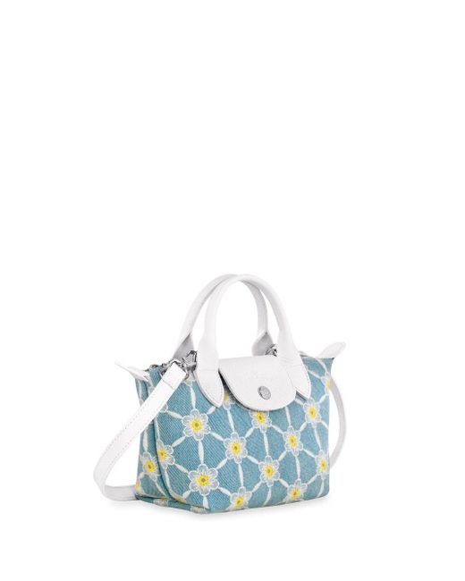 Longchamp Blue `le Pliage Marguerites` Extra Small Handbag