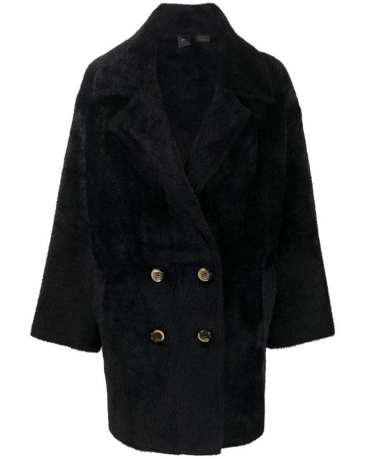 Pinko Black Double-breasted Faux-fur Coat