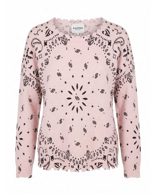 Kujten Pink 'Mela Bandana' Round Neck Sweater