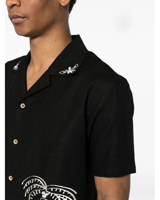`May` Embroidery Open Collar Short Sleeve Shirt di ANDERSSON BELL in Black da Uomo