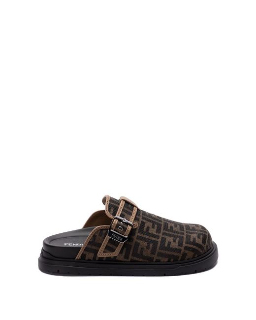 Fendi Jacquard Ff Sabots in Black for Men Lyst