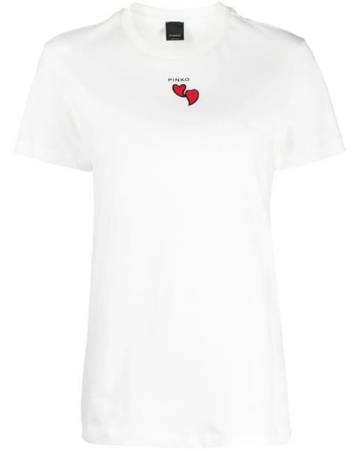 Pinko White Logo-print Heart-motif Bead-embellished T-shirt