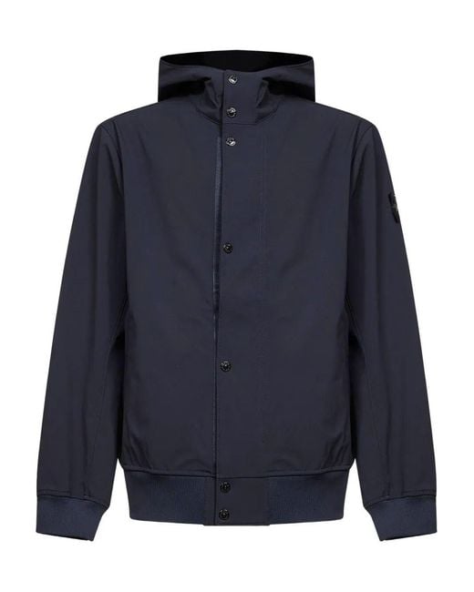 Stone Island Blue Jacket With Hood And Water- And Wind-Resistant Membrane for men