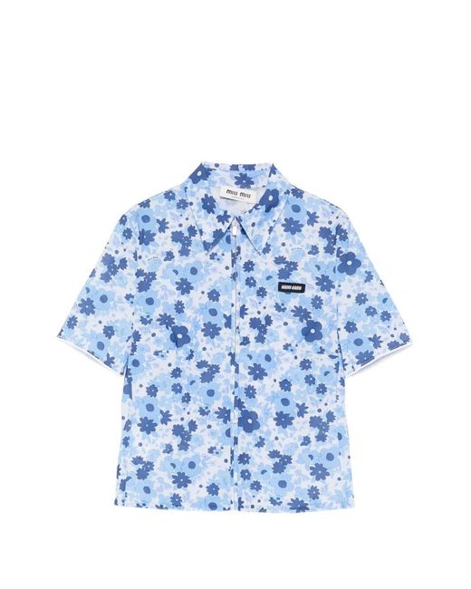 Miu Miu Blue Cropped Printed Shirt