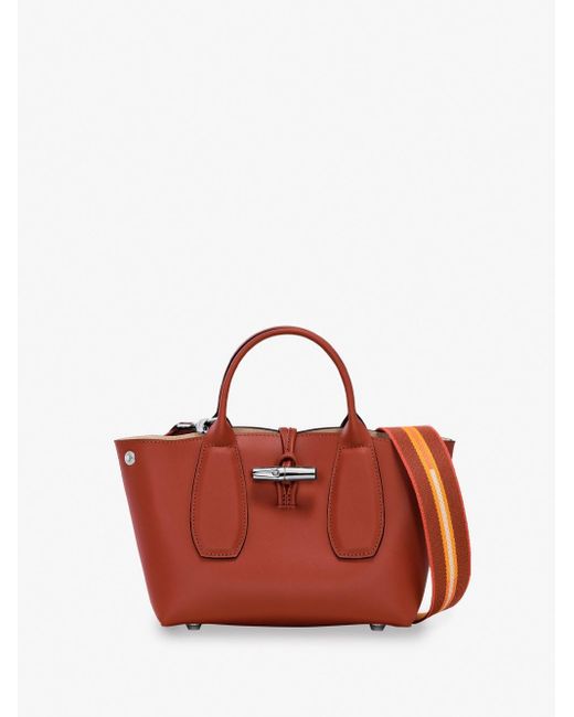 Longchamp Red `Roseau Box` Medium Handbag