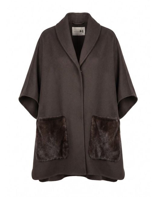 Manzoni 24 Gray Cashmere Cape With Mink Details