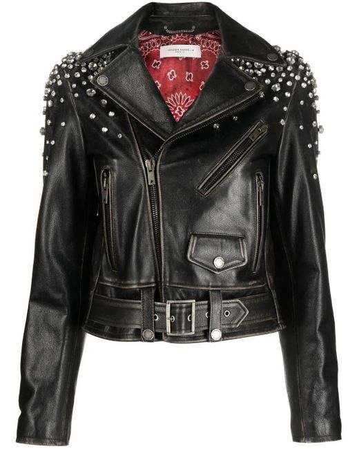 Golden Goose Crystal-embellished Leather Jacket in Black | Lyst