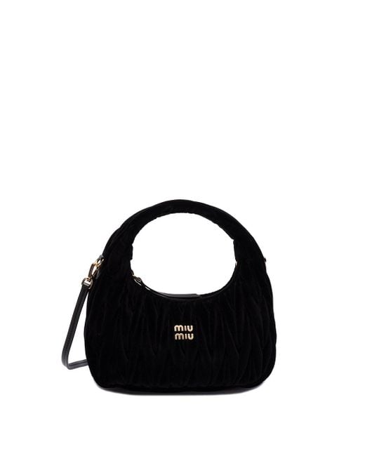 Miu Miu Black `Wander` Matelassé Velvet Mini Hobo Bag