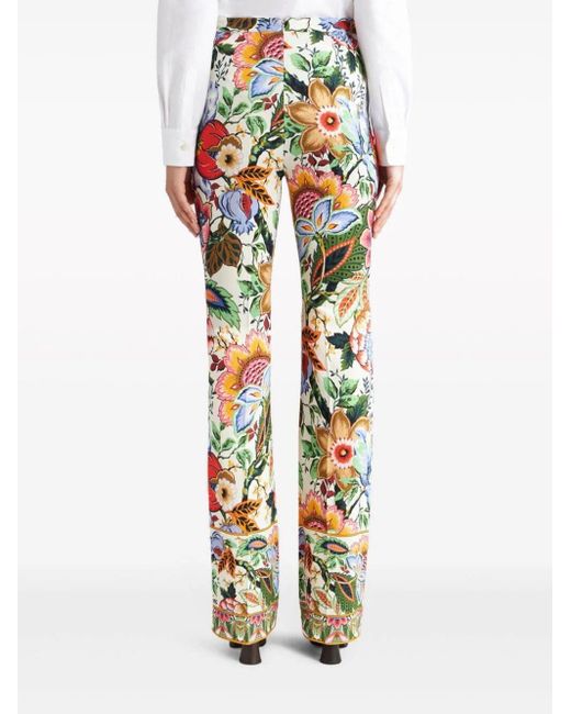 Etro White Floral-print Straight-leg Trousers