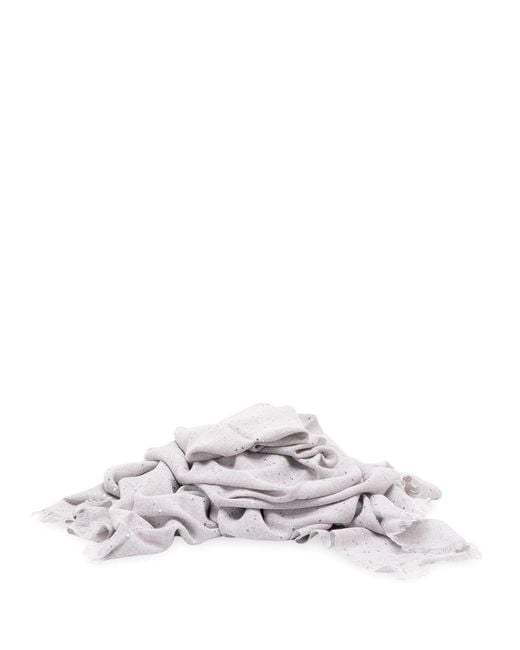 Brunello Cucinelli White Cashmere And Silk 'Diamond' Yarn Scarf