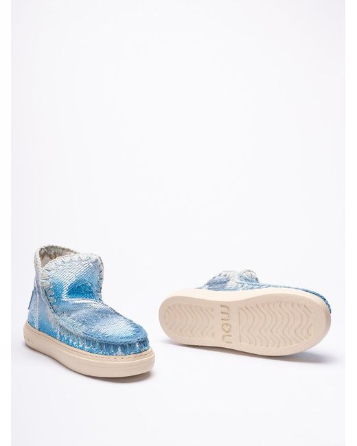 Mou Blue Sneakers With Sequins Allover And Dégradé Stitching