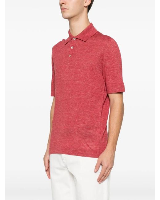 Brunello Cucinelli Red Knit Polo for men