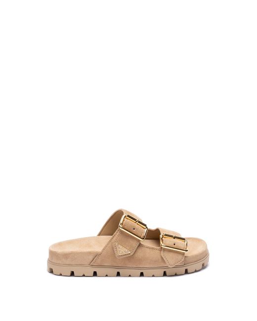 Prada Natural Suede Sandals With Buckles