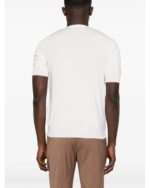 Brunello Cucinelli White Cotton Lightweight Knit T-Shirt With Contrast Details for men