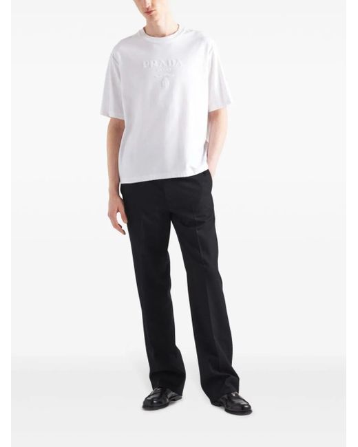 Jersey T-Shirt With Logo di Prada in White da Uomo