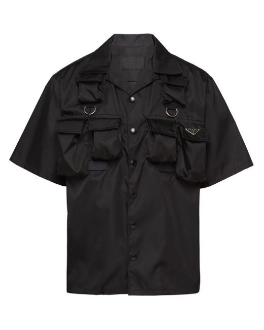 Prada Black Re-nylon Brand-plaque Oversized-fit Recycled-nylon Shirt X for men