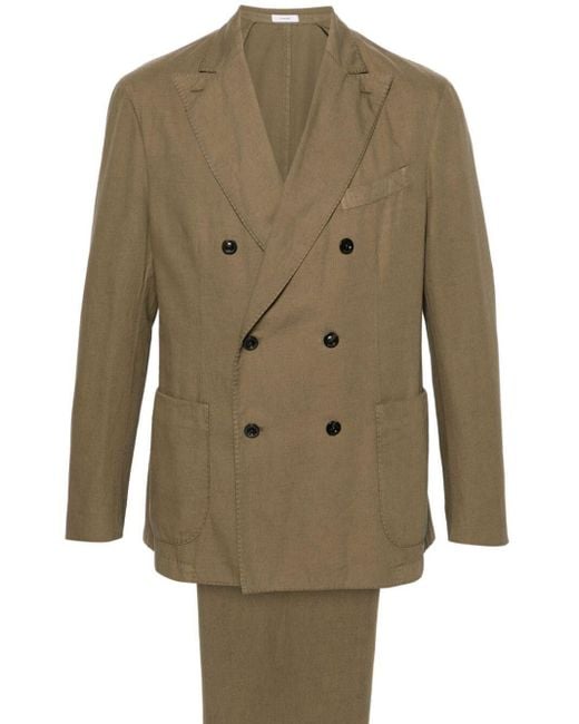 Boglioli Green Double-breasted Cotton Blend Suit for men
