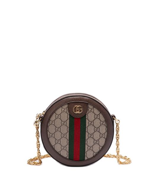 Gucci Brown `Ophidia Gg` Mini Round Shoulder Bag