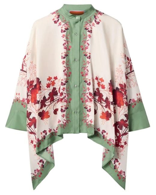 LaDoubleJ Red Silk Foulard Shirt With Unique Floral Print