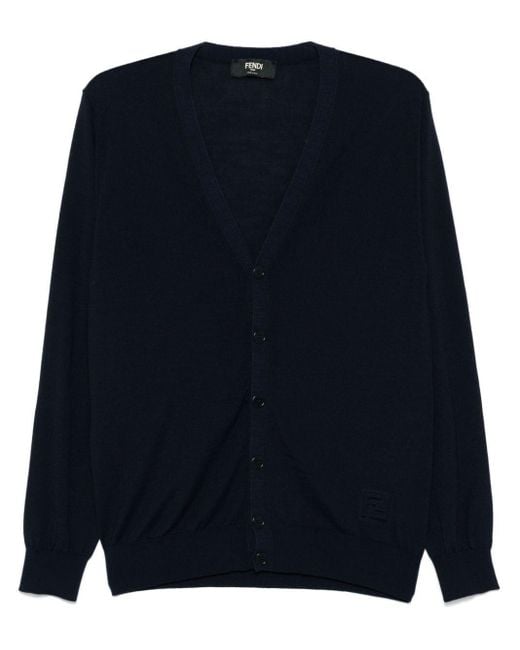 Fendi Blue Ff-Embossed Cardigan for men