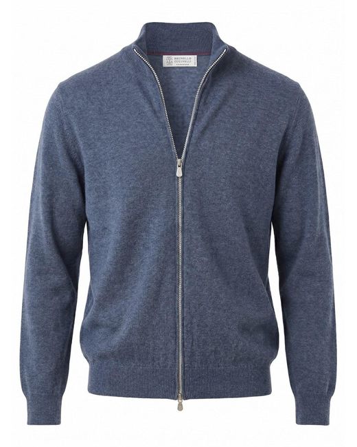 Brunello Cucinelli Blue Zip-Front Cardigan for men