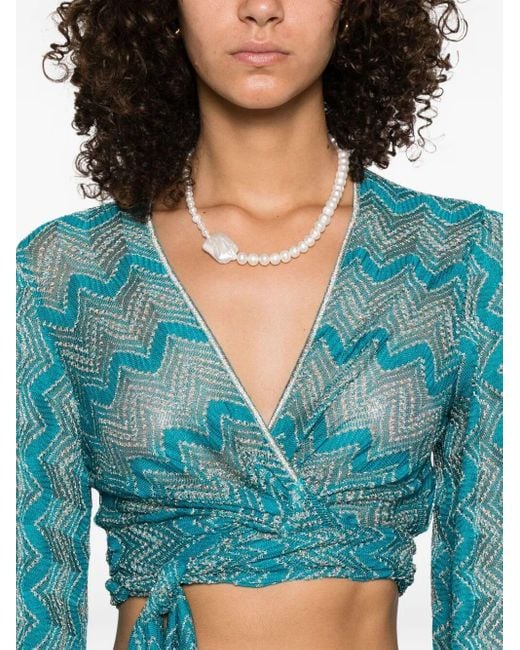 Missoni Blue 'Zig Zag' Lamé Viscose Crop Top