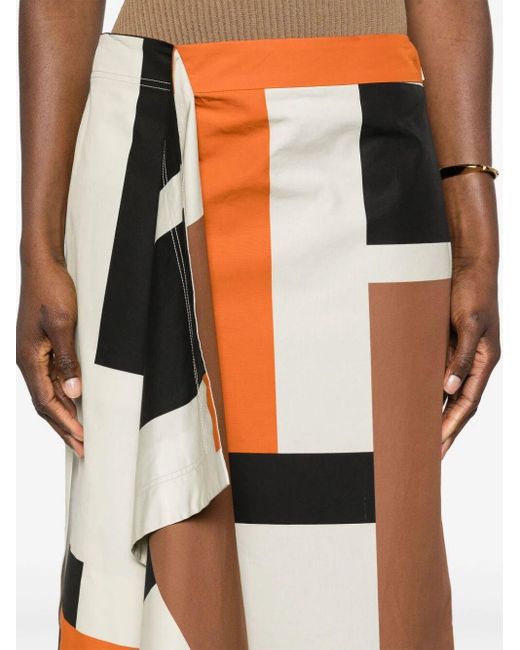 Fendi Orange Ff Puzzle-print Poplin Midi Skirt