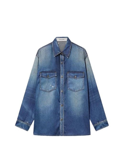 Golden Goose Deluxe Brand Blue Journey W's Patty Over Shirt Archive Denime Print