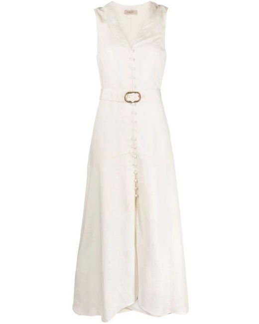 Twin Set White Sleeveless Long Dress With Belt