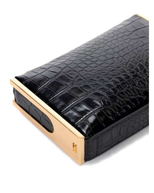 Elisabetta Franchi Black Crocodile-Effect Clutch Bag
