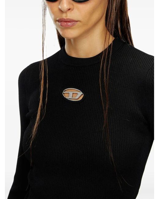 DIESEL Blue 'M-Valari' Rib-Knit Viscose-Blend Top With 'Oval D'