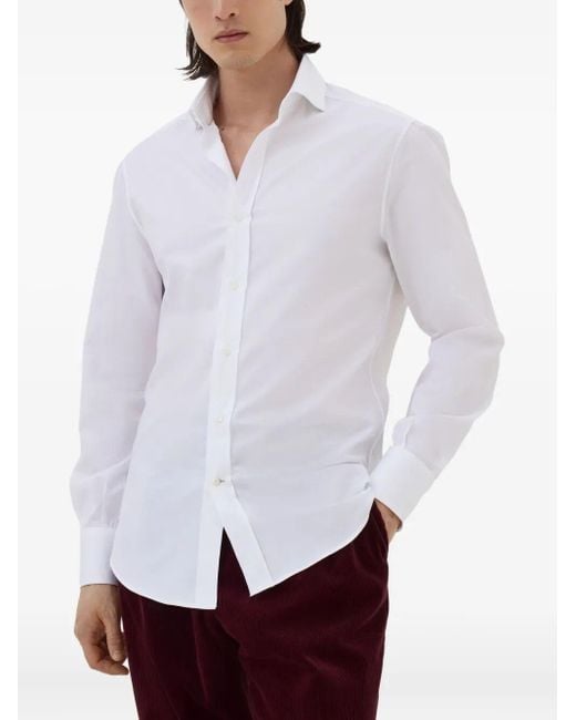 Brunello Cucinelli White Cotton Twill Slim-Fit Shirt for men