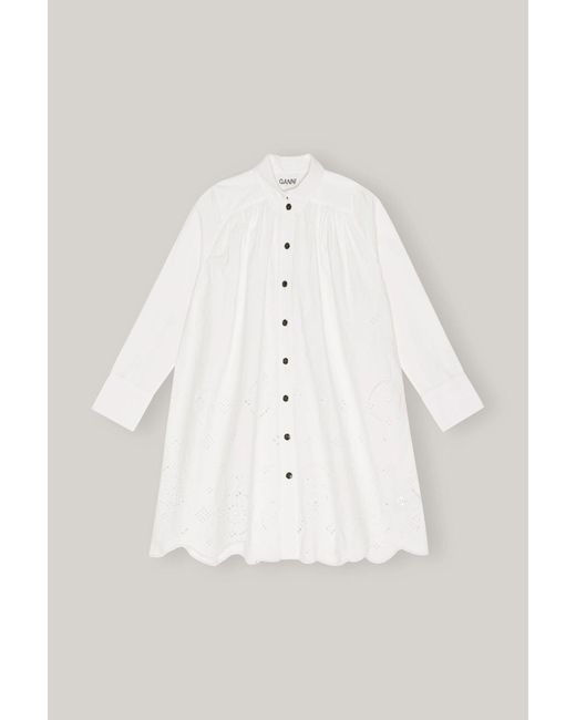 Ganni Cotton Broderie Anglaise Wide Mini Shirt Dress In Bright White White Lyst Uk 0460