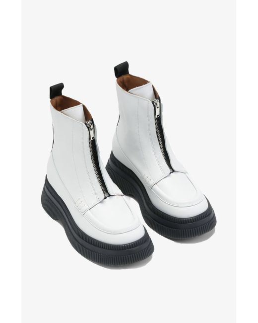 Ganni Leather Creepers Wallaby Zip Boots in White Lyst