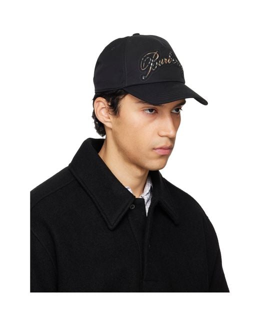 Burberry Black Check Cursive Logo Gabardine Baseball Cap for men