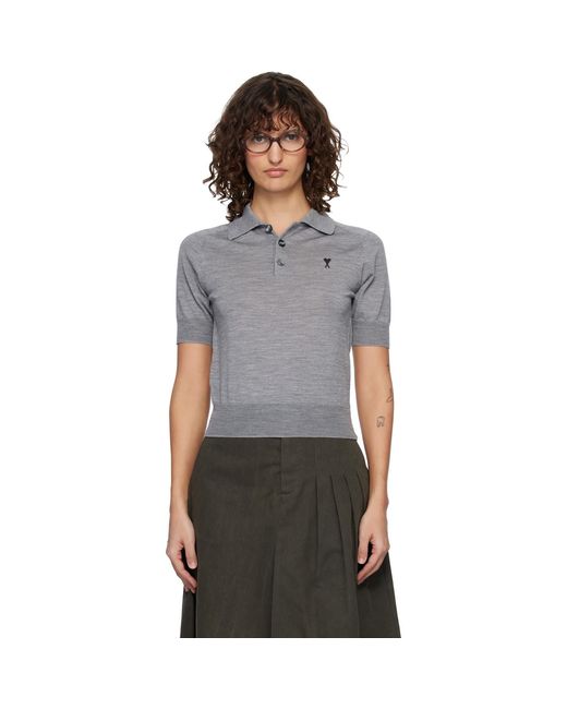 AMI Black Wool Short Sleeves Ami De Coeur Polo