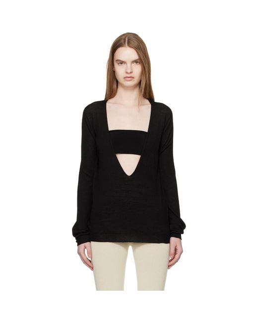 Rick Owens Black Temple Extreme V Neck Pull Sweater
