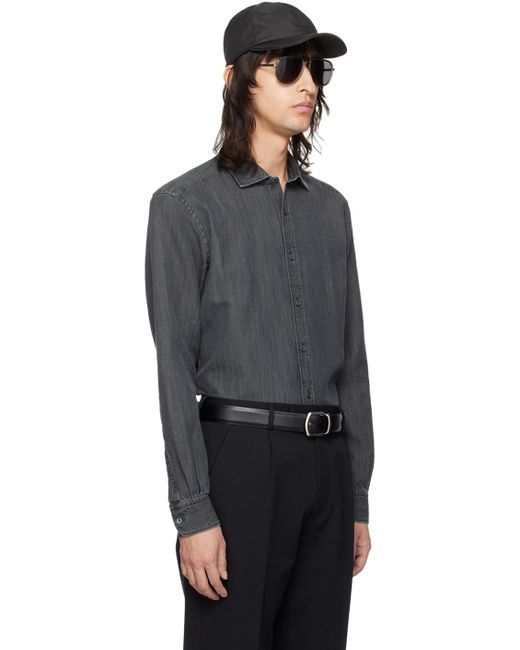 Zegna Black Buttoned Denim Shirt for men