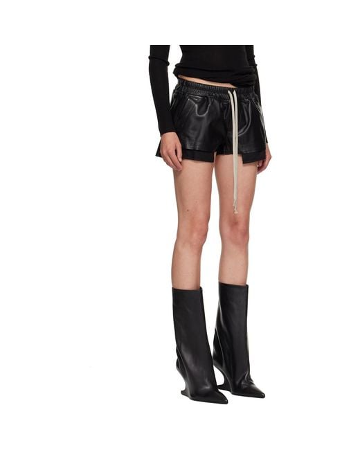 Rick Owens Black Tower Fog Leather Shorts