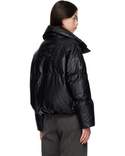 MM6 by Maison Martin Margiela ブラック ジッパー フェイクレザー ダウンジャケット Black