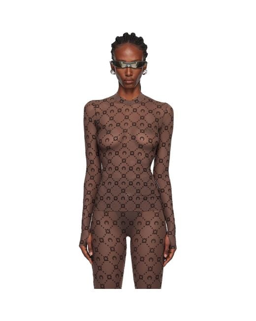 MARINE SERRE Brown Ssense Exclusive Flock Second Skin Highneck Top