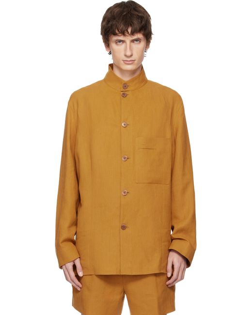 Zegna Orange Standing Collar Overshirt for men
