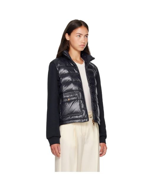 Moncler Blue Zip Up Cotton Fleece Down Cardigan
