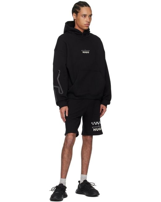 メンズ HUGO ブラック Racing プリント ショートパンツ Black