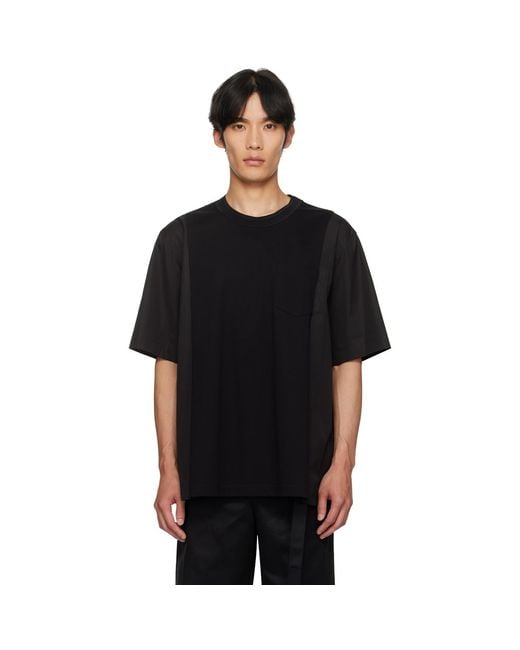 Sacai Black Poplin & Cotton Jersey T-Shirt for men
