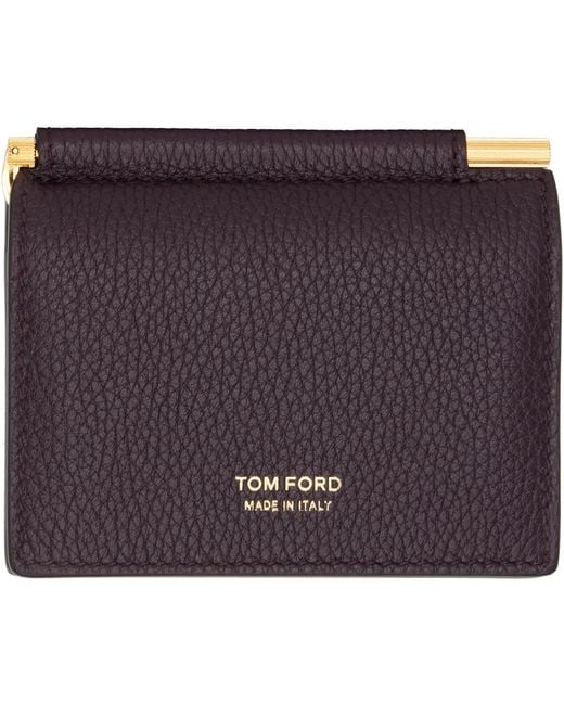 Tom Ford Purple Burgundy Soft Grain Leather Folding Money Clip Card Holder for men